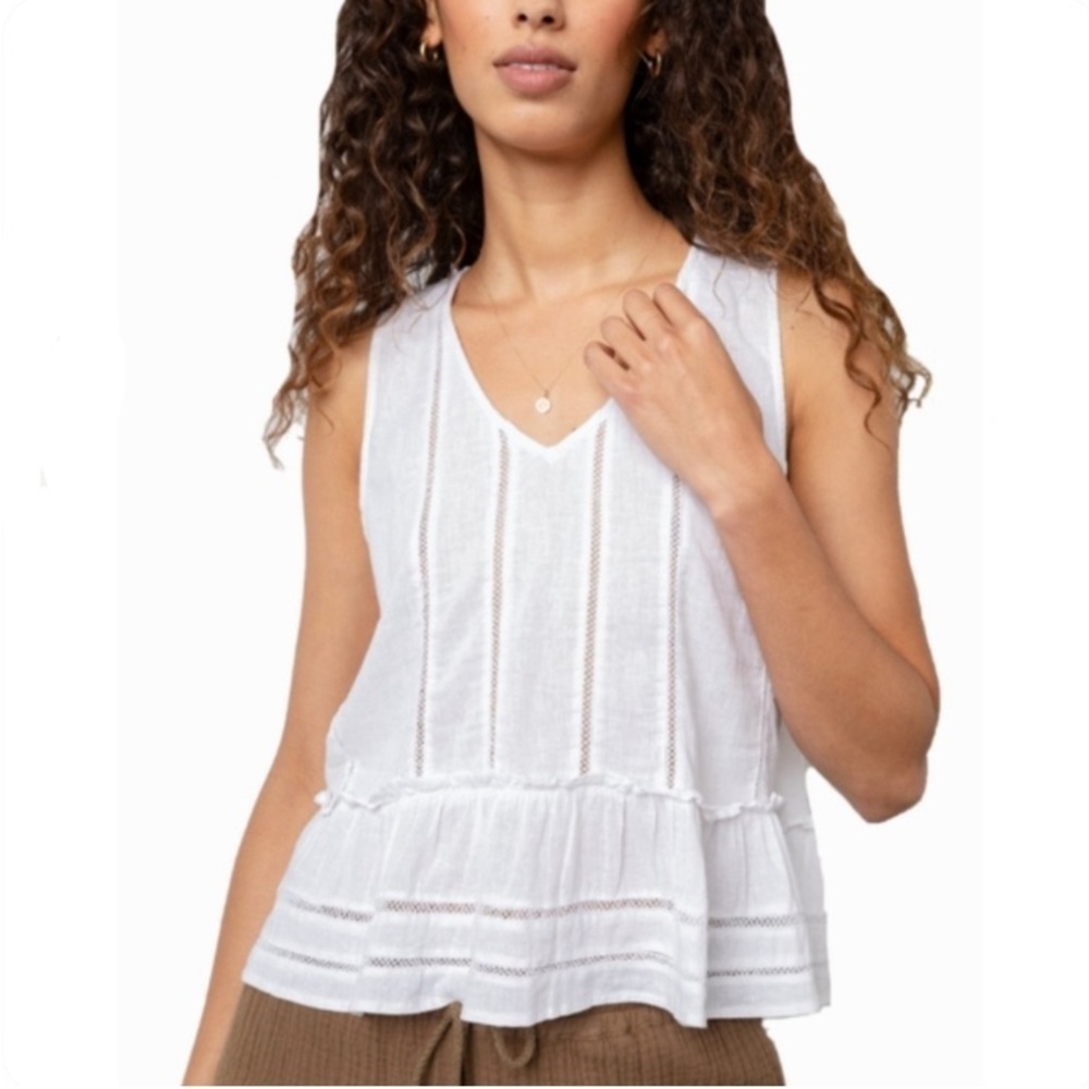 Rails Mira White Linen Blend Open-Embroidered Ruf… - image 1